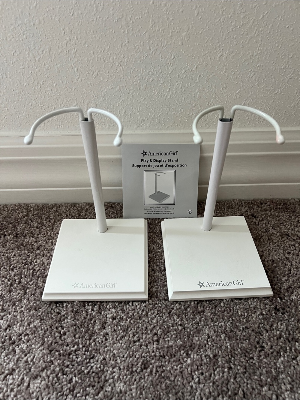 Set of 2 American Girl Play & Display Stand - White Wood - Doll Stands -